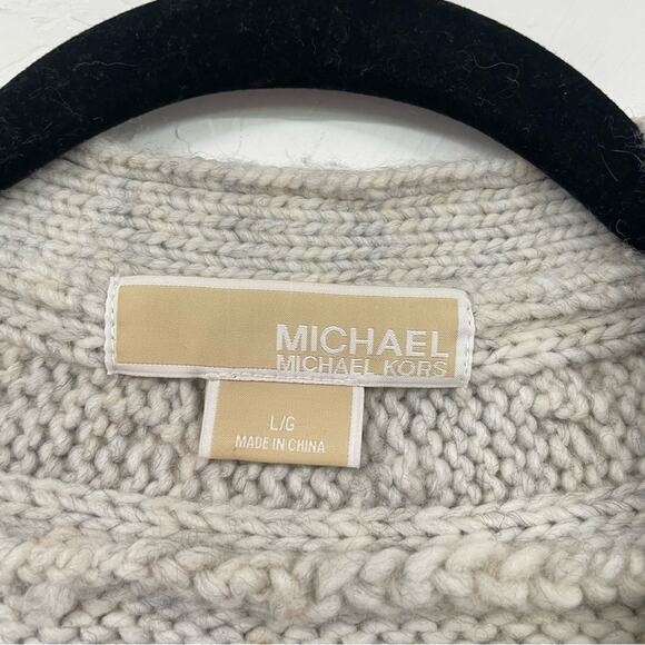 Michael Kors Grey Cable Knit Womens Short Sleeve Sweater Cardigan L Academia - Picture 4 of 8